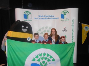 Ms. Carter, Conor, Oisín and Lauren at the Water Flag presentation Day.