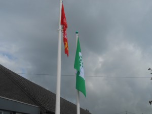 The JEP flag was raised by Molly, Lila-Ann and Sarah and our two new flags are now flying proudly outside our school!